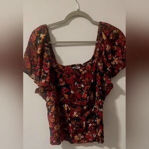 Old Navy Floral Smocked Peplum Blouse XL Boho Puff Sleeve Cottagecore Top